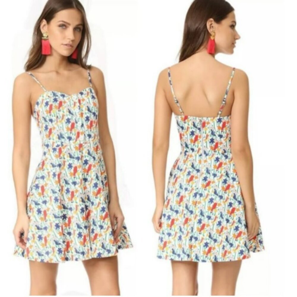 Alice + Olivia Nella Bird Floral Party Print Cotton Casual‎ Mini Dress Size 4